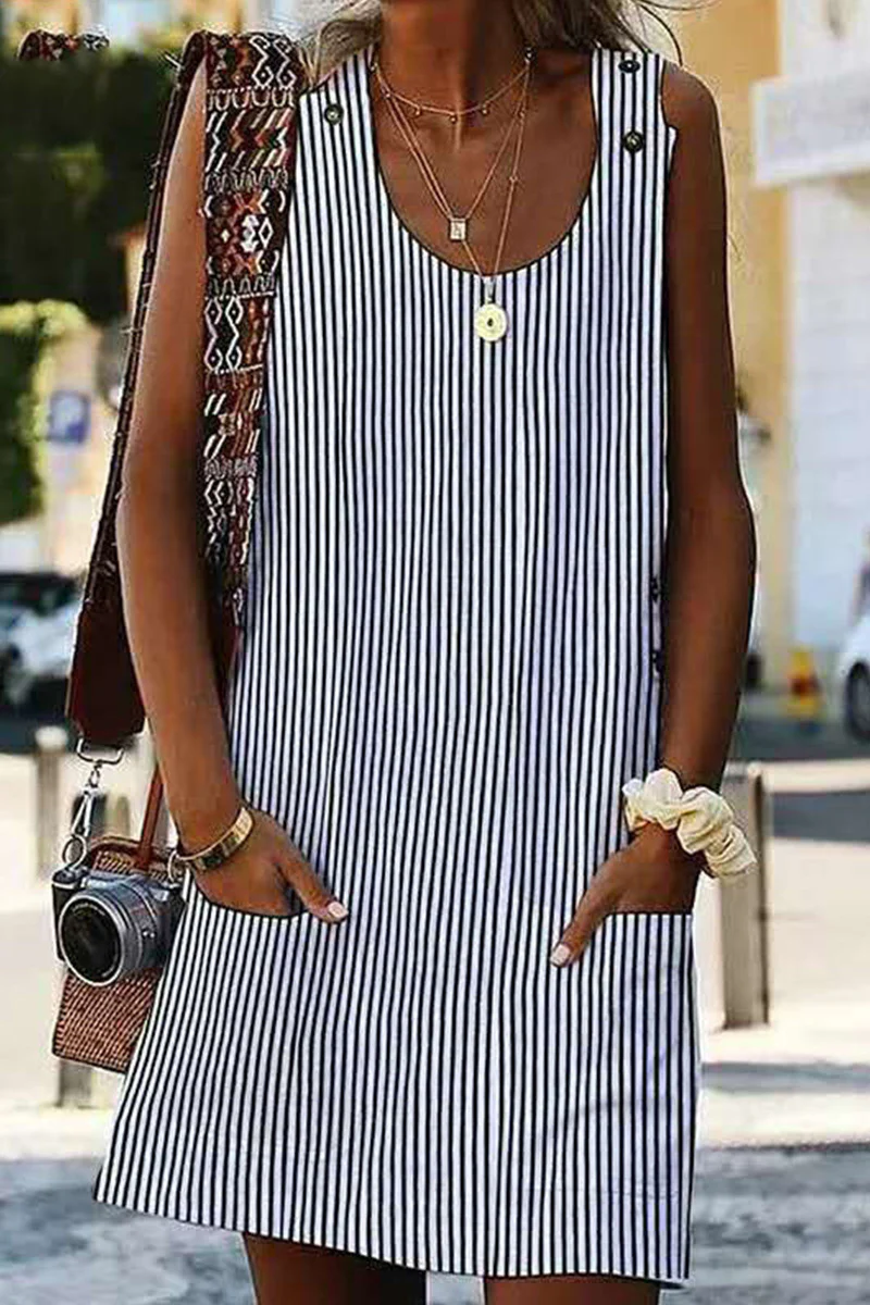 Fashion British Title Striped Patchwork A Line Dresses(4 Colors)