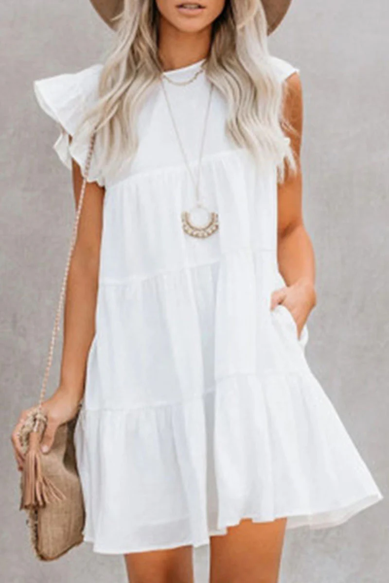 British Title Solid Patchwork Flounce O Neck Princess Dresses(4 Colors)